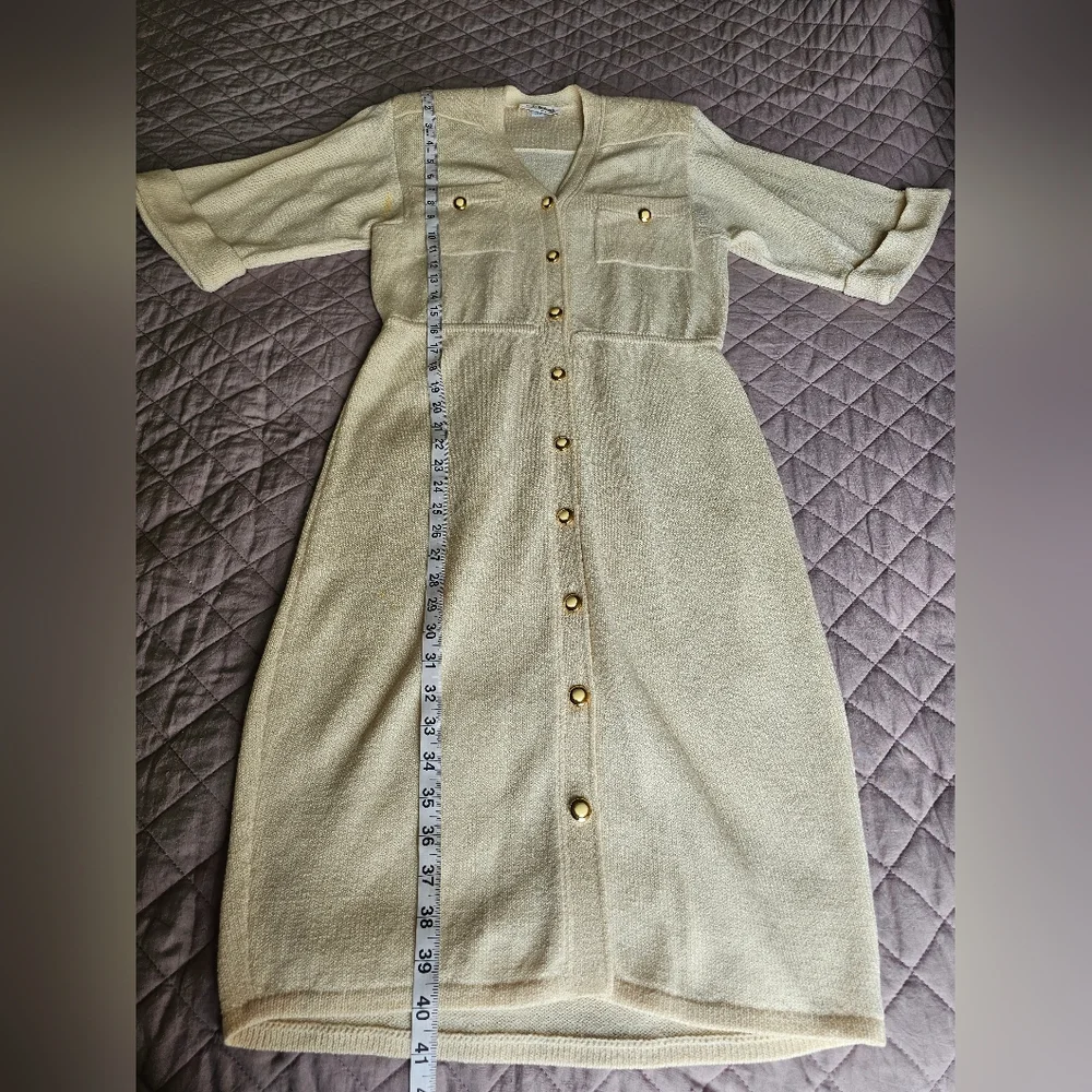 St.John By Marie Gray VTG Elegant Butter Yellow Cream Gold ButtonDown Dress Sz 4